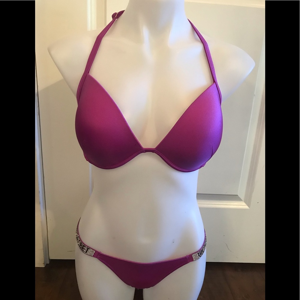 Victoria’s Secret Pinkish Purple Rhinestone Straps 34DD. Bottom size Small